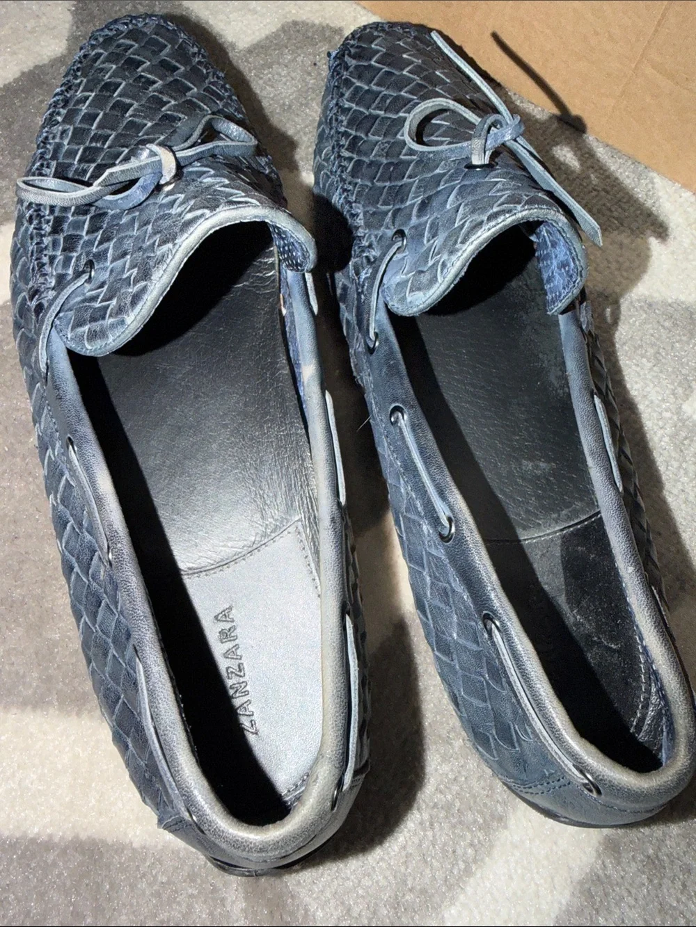 Zanzara men’s sz 11 blue leather woven moccasins